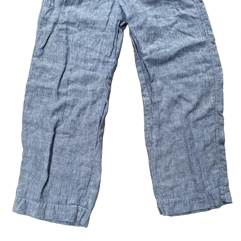 Everlane Women's Linen Pants Size 6 Blue White Stripe High Rise Pleated Wide Leg